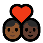 👨🏾‍❤️‍👨🏿 Couple with Heart: Man, Man, Medium-Dark Skin Tone, Dark Skin Tone, Emoji by Microsoft