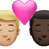 👨🏼‍❤️‍💋‍👨🏿 Kiss: Man, Man, Medium-Light Skin Tone, Dark Skin Tone, Emoji by Apple