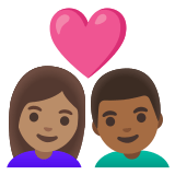 👩🏽‍❤️‍👨🏾 Couple with Heart: Woman, Man, Medium Skin Tone, Medium-Dark Skin Tone, Emoji by Google
