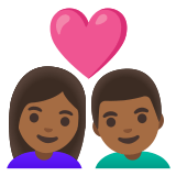 👩🏾‍❤️‍👨🏾 Liebespaar: Frau, Mann Und Mitteldunkle Hautfarbe Emoji von Google