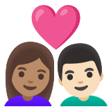 👩🏽‍❤️‍👨🏻 Couple with Heart: Woman, Man, Medium Skin Tone, Light Skin Tone, Emoji by Google