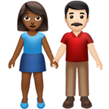 👩🏾‍🤝‍👨🏻 Woman and Man Holding Hands: Medium-Dark Skin Tone, Light Skin Tone, Emoji by Apple