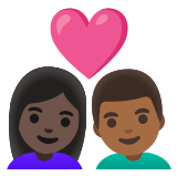 👩🏿‍❤️‍👨🏾 Couple with Heart: Woman, Man, Dark Skin Tone, Medium-Dark Skin Tone, Emoji by Google