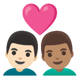 👨🏻‍❤️‍👨🏽 Couple with Heart: Man, Man, Light Skin Tone, Medium Skin Tone, Emoji by Google