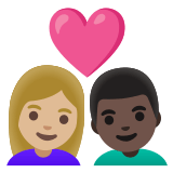 👩🏼‍❤️‍👨🏿 Couple with Heart: Woman, Man, Medium-Light Skin Tone, Dark Skin Tone, Emoji by Google
