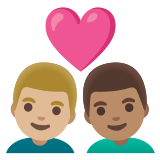 👨🏼‍❤️‍👨🏽 Couple with Heart: Man, Man, Medium-Light Skin Tone, Medium Skin Tone, Emoji by Google