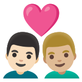 👨🏻‍❤️‍👨🏼 Couple with Heart: Man, Man, Light Skin Tone, Medium-Light Skin Tone, Emoji by Google