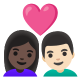 👩🏿‍❤️‍👨🏻 Couple with Heart: Woman, Man, Dark Skin Tone, Light Skin Tone, Emoji by Google