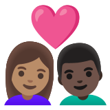 👩🏽‍❤️‍👨🏿 Couple with Heart: Woman, Man, Medium Skin Tone, Dark Skin Tone, Emoji by Google