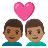 👨🏾‍❤️‍👨🏽 Couple with Heart: Man, Man, Medium-Dark Skin Tone, Medium Skin Tone, Emoji by Google