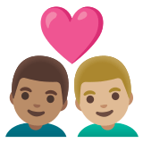 👨🏽‍❤️‍👨🏼 Couple with Heart: Man, Man, Medium Skin Tone, Medium-Light Skin Tone, Emoji by Google