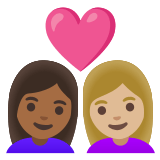 👩🏾‍❤️‍👩🏼 Couple with Heart: Woman, Woman, Medium-Dark Skin Tone, Medium-Light Skin Tone, Emoji by Google
