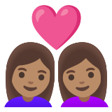 👩🏽‍❤️‍👩🏽 Couple with Heart: Woman, Woman, Medium Skin Tone, Emoji by Google