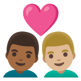 👨🏾‍❤️‍👨🏼 Couple with Heart: Man, Man, Medium-Dark Skin Tone, Medium-Light Skin Tone, Emoji by Google
