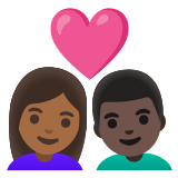 👩🏾‍❤️‍👨🏿 Couple with Heart: Woman, Man, Medium-Dark Skin Tone, Dark Skin Tone, Emoji by Google