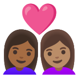 👩🏾‍❤️‍👩🏽 Couple with Heart: Woman, Woman, Medium-Dark Skin Tone, Medium Skin Tone, Emoji by Google