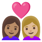 👩🏽‍❤️‍👩🏼 Couple with Heart: Woman, Woman, Medium Skin Tone, Medium-Light Skin Tone, Emoji by Google