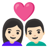 👩🏻‍❤️‍👨🏻 Couple with Heart: Woman, Man, Light Skin Tone, Emoji by Google