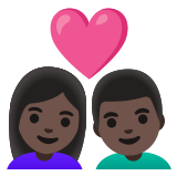 👩🏿‍❤️‍👨🏿 Couple with Heart: Woman, Man, Dark Skin Tone, Emoji by Google
