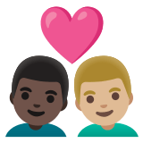 👨🏿‍❤️‍👨🏼 Couple with Heart: Man, Man, Dark Skin Tone, Medium-Light Skin Tone, Emoji by Google