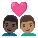 👨🏿‍❤️‍👨🏽 Couple with Heart: Man, Man, Dark Skin Tone, Medium Skin Tone, Emoji by Google