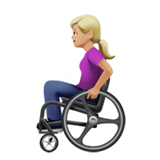 👩🏼‍🦽 Woman in Manual Wheelchair: Medium-Light Skin Tone, Emoji by Apple