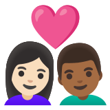 👩🏻‍❤️‍👨🏾 Couple with Heart: Woman, Man, Light Skin Tone, Medium-Dark Skin Tone, Emoji by Google