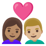 👩🏽‍❤️‍👨🏼 Couple with Heart: Woman, Man, Medium Skin Tone, Medium-Light Skin Tone, Emoji by Google