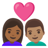 👩🏾‍❤️‍👨🏽 Couple with Heart: Woman, Man, Medium-Dark Skin Tone, Medium Skin Tone, Emoji by Google