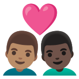 👨🏽‍❤️‍👨🏿 Couple with Heart: Man, Man, Medium Skin Tone, Dark Skin Tone, Emoji by Google
