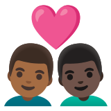 👨🏾‍❤️‍👨🏿 Couple with Heart: Man, Man, Medium-Dark Skin Tone, Dark Skin Tone, Emoji by Google