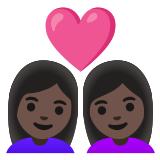 👩🏿‍❤️‍👩🏿 Couple with Heart: Woman, Woman, Dark Skin Tone, Emoji by Google