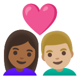 👩🏾‍❤️‍👨🏼 Couple with Heart: Woman, Man, Medium-Dark Skin Tone, Medium-Light Skin Tone, Emoji by Google