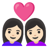👩🏻‍❤️‍👩🏻 Couple with Heart: Woman, Woman, Light Skin Tone, Emoji by Google