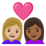 👩🏼‍❤️‍👩🏾 Couple with Heart: Woman, Woman, Medium-Light Skin Tone, Medium-Dark Skin Tone, Emoji by Google