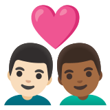 👨🏻‍❤️‍👨🏾 Couple with Heart: Man, Man, Light Skin Tone, Medium-Dark Skin Tone, Emoji by Google