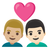 👨🏼‍❤️‍👨🏻 Couple with Heart: Man, Man, Medium-Light Skin Tone, Light Skin Tone, Emoji by Google