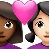 👩🏾‍❤️‍👩🏻 Couple with Heart: Woman, Woman, Medium-Dark Skin Tone, Light Skin Tone, Emoji by Apple