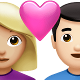 👩🏼‍❤️‍👨🏻 Couple with Heart: Woman, Man, Medium-Light Skin Tone, Light Skin Tone, Emoji by Apple