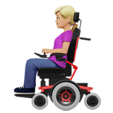 👩🏼‍🦼 Woman in Motorized Wheelchair: Medium-Light Skin Tone, Emoji by Apple