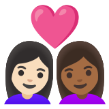 👩🏻‍❤️‍👩🏾 Couple with Heart: Woman, Woman, Light Skin Tone, Medium-Dark Skin Tone, Emoji by Google