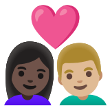 👩🏿‍❤️‍👨🏼 Couple with Heart: Woman, Man, Dark Skin Tone, Medium-Light Skin Tone, Emoji by Google