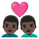 👨🏿‍❤️‍👨🏿 Couple with Heart: Man, Man, Dark Skin Tone, Emoji by Google