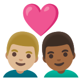 👨🏼‍❤️‍👨🏾 Couple with Heart: Man, Man, Medium-Light Skin Tone, Medium-Dark Skin Tone, Emoji by Google