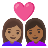 👩🏽‍❤️‍👩🏾 Couple with Heart: Woman, Woman, Medium Skin Tone, Medium-Dark Skin Tone, Emoji by Google