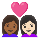 👩🏾‍❤️‍👩🏻 Couple with Heart: Woman, Woman, Medium-Dark Skin Tone, Light Skin Tone, Emoji by Google