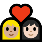 👩🏼‍❤️‍👩🏻 Liebespaar: Frau, Frau, Mittelhelle Hautfarbe Und Helle Hautfarbe Emoji von Microsoft