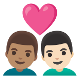 👨🏽‍❤️‍👨🏻 Couple with Heart: Man, Man, Medium Skin Tone, Light Skin Tone, Emoji by Google