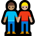 👨🏽‍🤝‍👨🏼 Deux Hommes Se Tenant La Main : Peau Légèrement Mate Et Peau Moyennement Claire Emoji par Microsoft