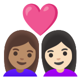 👩🏽‍❤️‍👩🏻 Couple with Heart: Woman, Woman, Medium Skin Tone, Light Skin Tone, Emoji by Google